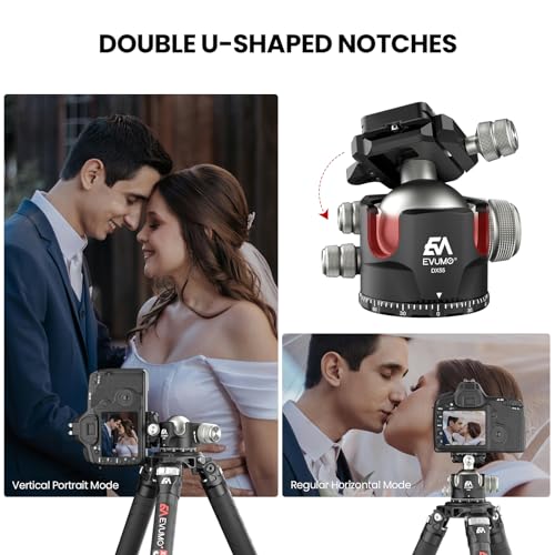 EVUMO DX55 Ball Head, 55mm Low Profile Heavy Duty CNC Panoramic Tripod Ball Head Mount with Mlok Arca Swiss Quick Release Plate for Camera Tripod Monopod DSLR Camcorder Telescope, Max Load 88lb/40kg