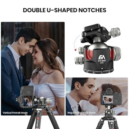 EVUMO DX55 Ball Head, 55mm Low Profile Heavy Duty CNC Panoramic Tripod Ball Head Mount with Mlok Arca Swiss Quick Release Plate for Camera Tripod Monopod DSLR Camcorder Telescope, Max Load 88lb/40kg