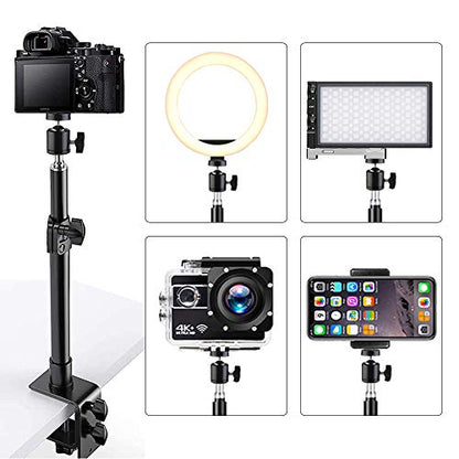 Desk Mount Stand, 2 Pack DSLR Camera Desk Mount C Clamp, 13.7" ~23.2" Photographic Boom Stand with 360° Ball Head for Camera, Ring Light, Video Light, Video Conference Light