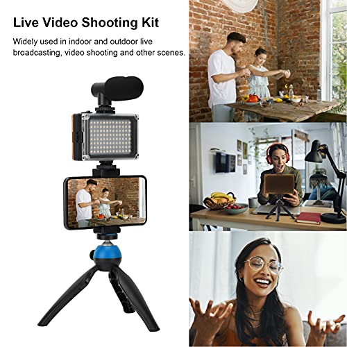 Portable Live Video Kit Mobile Phone Photography Set with Fill Light Microphone Tripod Phone Holder for Vloggers Content Creators (Blue) - color: Blue
