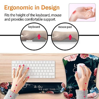 Keyboard Wrist Support + Wrist Mousepad + Coaster Combination, Non-Slip PU Base, with Gel Memory Mousepad, Suitable for Gaming, Office Pain Relief Mousepad Set - Bible Flower - color: Bible Flower