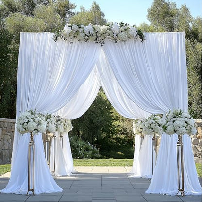 20FTx12FT White Wrinkle-Free Wedding Backdrop Curtain -Silky Washable White Polyester Drapes for Baby Showers, Birthday Parties, Photography, and Wedding Receptions-4 Panels 5FTx12FT - color: White, size: W5' x H12'(4 panels)