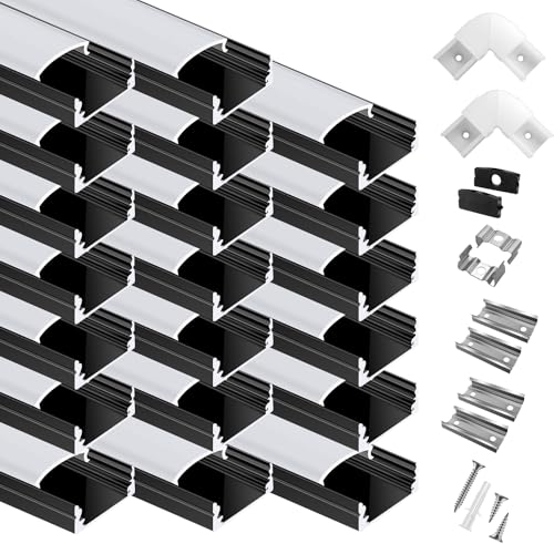 20-Pack 3.3ft/1Meter U Shape Black LED Aluminum Channel System with Milky Cover, End Caps and Mounting Clips, Aluminum Channel Profile for LED Strip Light Diffuser Installations (20pack*3.3ft) - size: 20pack*3.3ft(Black)