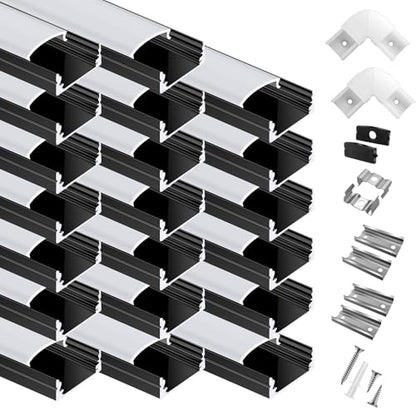 20-Pack 3.3ft/1Meter U Shape Black LED Aluminum Channel System with Milky Cover, End Caps and Mounting Clips, Aluminum Channel Profile for LED Strip Light Diffuser Installations (20pack*3.3ft) - size: 20pack*3.3ft(Black)