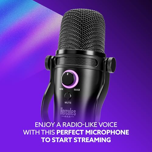 Hercules Stream Starter Kit, Includes Stream 100 and HUD-600 USB Microphone + 3 Months Voicemod Pro, Core Streaming apps pre-Integrated (OBS, Streamlabs), Compatible with PC Only - style: Starter Kit