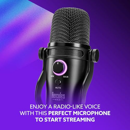 Hercules Stream Starter Kit, Includes Stream 100 and HUD-600 USB Microphone + 3 Months Voicemod Pro, Core Streaming apps pre-Integrated (OBS, Streamlabs), Compatible with PC Only - style: Starter Kit