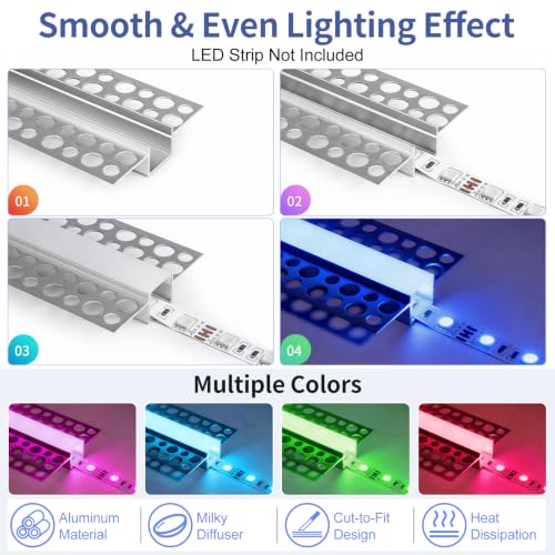 Plaster-in LED Aluminum Channel, 3.3FT/1M 6 Pack Trimless Recessed LED Light Strip Diffuser Channel, Drywall Aluminum LED Profile with Milky Diffuser for Ceiling and Wall - size: Double-Sided-6 Pack