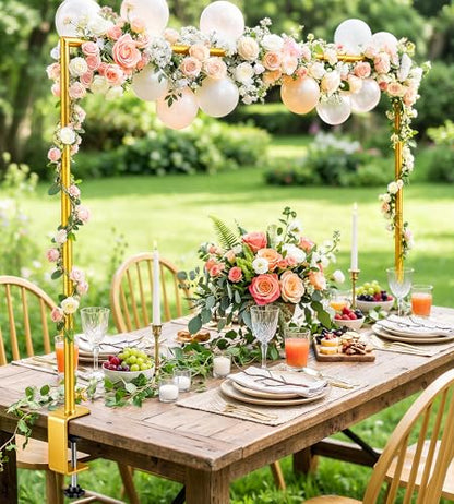 MEILIDY Over The Table Rod Stand with Clamps for Balloon Backdrop, Gold | Adjustable 33.5-106 Inch Length 36.6-48 Inch Height, Fits for Party Wedding Birthday Anniversary - color: Gold
