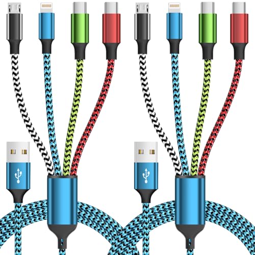 Dual Type C Port Multi Charging Cable, 4 in 1 Braided Charging Cables for All Device, Travel Cruise Essentials Multiple Charger USB Cable for iPhone 17-8/ Android/Galaxy/Pad and Mor - color: Black&Blue&Green&Red