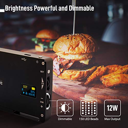 Moman Portable LED Video Light, Aluminum Alloy On-Camera Light, Built-in Battery & USB-C Charging, 2500K-8500K RGB Dimmable, CRI 96+ Photography Fill Light with 1/4" Screw for DSLR, Vlog, YouTube - size: ML9R without diffuser