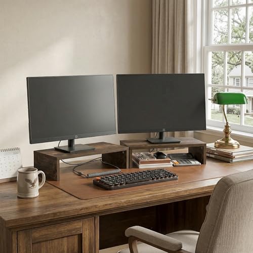 Furinno CLASSIC Monitor Stand Riser Set of 2, 15.7" Wide Dual Monitor Riser, Stackable Separable Laptop Stand for Desk, Desktop Organizers and Accessories, for Office Supplier, Amber Pine - color: Amber Pine, size: 2 Packs