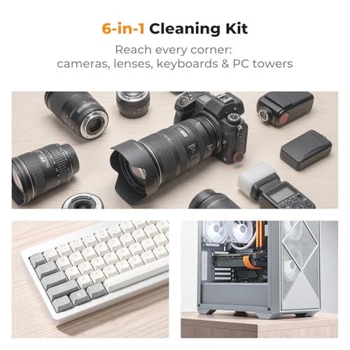 K&F Concept Pink 6-in-1 Lens & PC Keyboard Cleaning Brush Kit | Soft Bristles, Easy to Clean. Includes 4 Brush Sizes for Precise, Scratch-Safe Cleaning of Various Devices. - color: Pink