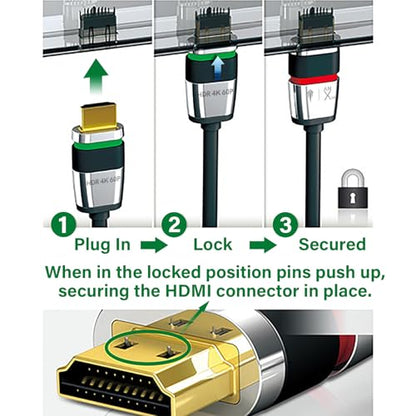 Locking HDMI 2.0 Cable - 4K@60Hz 18Gbps HDR for High-Speed Video Transfer with Ultra Lock System (2M) - size: 2M
