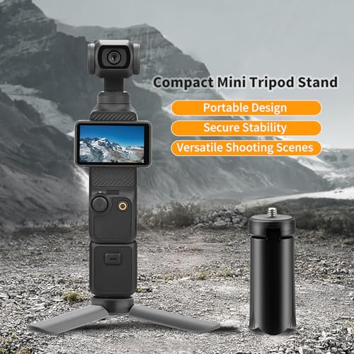Mini Tripod for DJI Osmo Pocket 4/3, Osmo 360, Insta360 X5 X4 X3, Portable Foldable Tripod Stand with 1/4 Inch Screw, Black Lightweight Selfie Grip for Vlogging and Travel