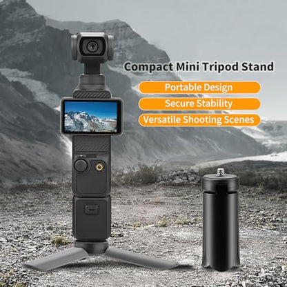 Mini Tripod for DJI Osmo Pocket 4/3, Osmo 360, Insta360 X5 X4 X3, Portable Foldable Tripod Stand with 1/4 Inch Screw, Black Lightweight Selfie Grip for Vlogging and Travel