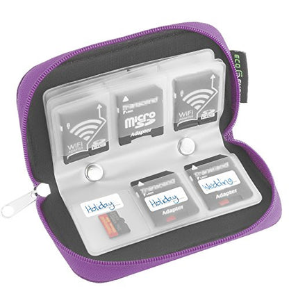 Eco-Fused Memory Card Case - Fits up to 22x SD, SDHC, Micro SD, Mini SD and 4X CF - Holder with 22 Slots (Purple / 22 Slots - 1 Pack) - color: Purple / 22 slots - 1 pack