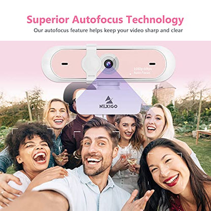 NexiGo N660P 1080P 60FPS Webcam with Software Control, Dual Microphone & Cover, Autofocus, HD USB Computer Web Camera, for OBS/Zoom/Skype/FaceTime/Teams/Twitch, Pink - style: 1080P 60FPS Webcam Pink