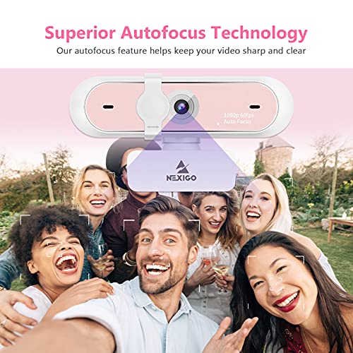 NexiGo N660P 1080P 60FPS Webcam with Software Control, Dual Microphone & Cover, Autofocus, HD USB Computer Web Camera, for OBS/Zoom/Skype/FaceTime/Teams/Twitch, Pink - style: 1080P 60FPS Webcam Pink