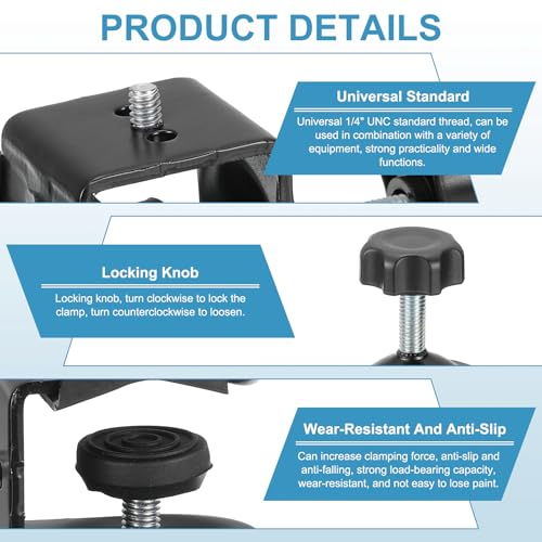 PATIKIL Metal Universal C-Clamp, Heavy Duty g Clamp Base with 1/4" Male Thread 0-30 mm Clamping Range Stand Mounting Accessory Cabinet for Camera Desktop Mount Holder Tube, Black