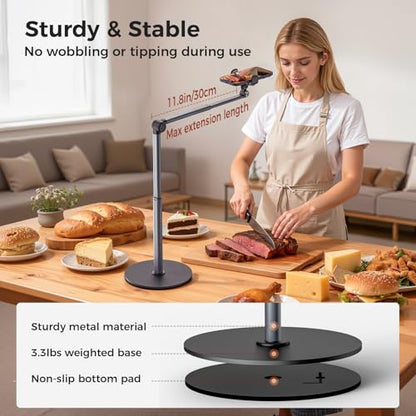 MoKo Overhead Tripod for iPhone, Heavy Duty Aluminum Overhead Phone Mount, Angle & Height Adjustable, Telescopic Arm, Overhead Phone Stand for Recording, Live Streaming, Cooking, Filming (Clip)