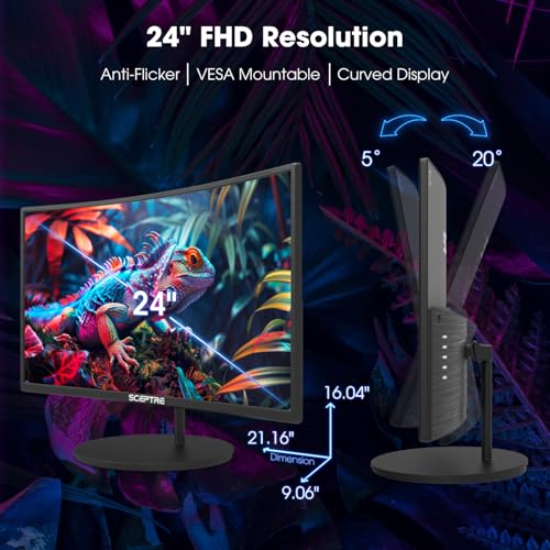 New! Sceptre Curved 24-inch Gaming Monitor 100Hz 1080p R1500 98% sRGB HDMI x2 VGA Build-in Speakers, VESA Wall Mount Machine Black 2026 (C248W-1920RN Series) - style: 24" Curved Gaming 2025