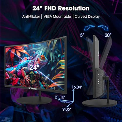 New! Sceptre Curved 24-inch Gaming Monitor 100Hz 1080p R1500 98% sRGB HDMI x2 VGA Build-in Speakers, VESA Wall Mount Machine Black 2026 (C248W-1920RN Series) - style: 24" Curved Gaming 2025