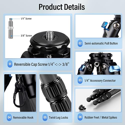 SIRUI AM-284 Carbon Fiber Tripod for Travel, Professional Camera Tripod with 4-Section Legs, Twist Leg Locks, Detachable Metal Spikes, Loads up 33LB, Max Height 47.2“ - size: AM-284, style: AM-284 Heavy Duty Tripod Legs Only