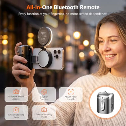 AMAZEAR Phone Camera Grip with Selfie Stick Tripod, Cellphone Accessories with Detachable Wireless Shutter Button for iPhone 16 17 Pro Max, Comfort Ergonomic Smartphone Handle Holder, White - color: White