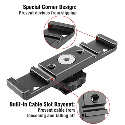 Chromlives Hot Shoe Mount Bracket Dual Hot Shoe Extension Bar Aluminum Mounting Plate Adapter Double Extension Shoe for LED Video Light Screens - color: Dual Cold Shoe