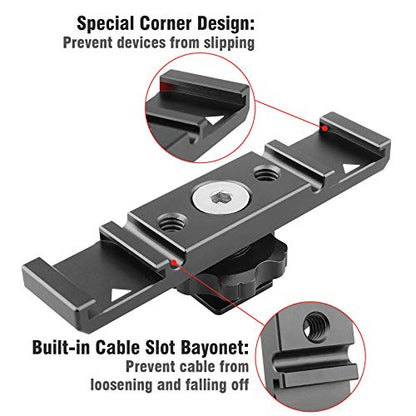 Chromlives Hot Shoe Mount Bracket Dual Hot Shoe Extension Bar Aluminum Mounting Plate Adapter Double Extension Shoe for LED Video Light Screens - color: Dual Cold Shoe