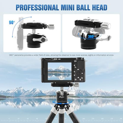 LEOFOTO Carbon Fiber Mini Table Tripod with Ball Head for Camera, Lightweight Desktop Tripod with Base, 1/4" Arca QR Plate for Phone Adaptor/Projector, Max Height 10.43", Max Load 11LB, MT-02C Plus - size: MT-02CL Plus