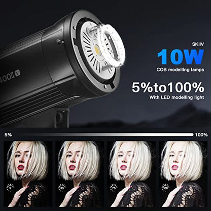 Godox SK400II-V 400Ws Photo Studio Strobe Monolight with Bowens Mount & LED | GN65, 0.1-1.5s Recycle Time, Bowens Mount, 10W LED Modeling Lamp for Studio Product Photography, Portraits Shooting, 110~120V
