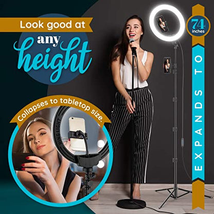 GearLight 12" LED Ring Light Stand and Phone Holder - Selfie Light Tripod w/Adjustable Height and Lighting Modes for TikTok, YouTube, Zoom, Video Recording, Computer, Makeup & Photography - size: 12" with Tripod
