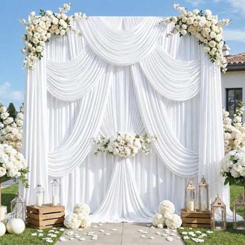 20ft x 12ft White Backdrop Curtains, Wrinkle Free Thick Fabric Polyester Curtains Backdrop Drapes Cover for Parties Wedding Birthday Photography Background, 4 Panels 5ft x 12ft - color: White, size: 20FT(W) x 12FT(H)