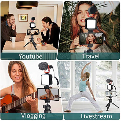 Video Vlogging Kit Smartphone Video Microphone Kit with Tripod/Phone Clip/LED Light/mic/3.5mm/Type-c/iPhone Lightning Cable/Remote Control, for iPhone X Samsung Huawei/Sony a7 Camera