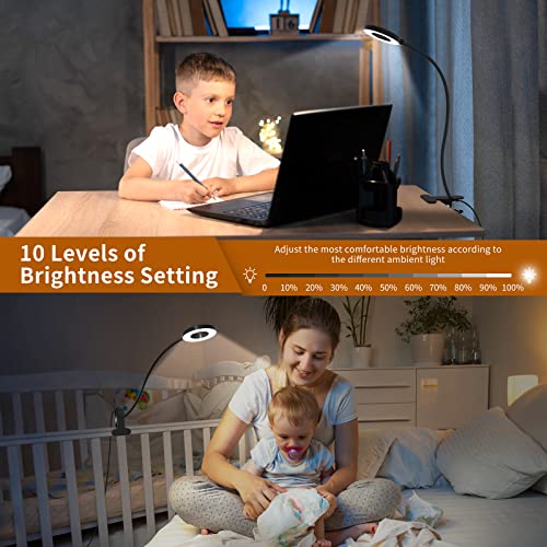 iZELL Desk Lamp, LED Reading Light with Clamp, 3 Color Modes & 10 Brightness Flexible Arm Book Light for Kids Reading Book in Bed at Night Clip on Table, Computer, Zoom Meetings - 27.6‘’ Black - size: 27.6'' Black
