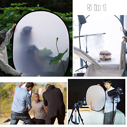 5 in 1 Camera Lighting Reflector/Diffuser Kit 40"x 60"/100 x 150CM Portable Multi-Disc Collapsible Backdround/Backdrop with Carrying Case for Photpgraphy Studio Outdoor Vedio Lighting - size: 40x60inch