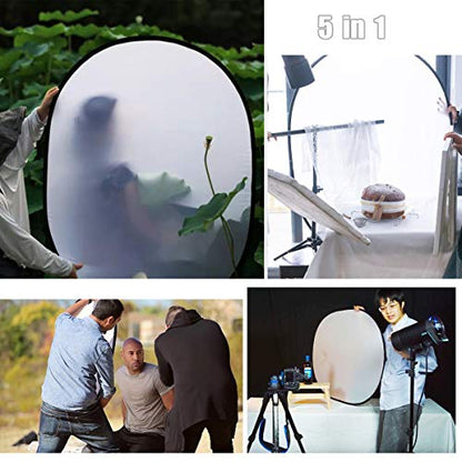 5 in 1 Camera Lighting Reflector/Diffuser Kit 40"x 60"/100 x 150CM Portable Multi-Disc Collapsible Backdround/Backdrop with Carrying Case for Photpgraphy Studio Outdoor Vedio Lighting - size: 40x60inch