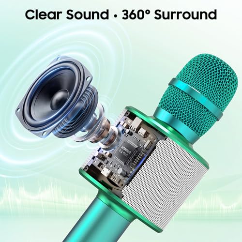 BONAOK Wireless Bluetooth Karaoke Microphone, 3-in-1 Portable Handheld Mic Speaker for All Smartphones, Gifts for Boys Kids Adults All Age Q37(Green) - color: Green
