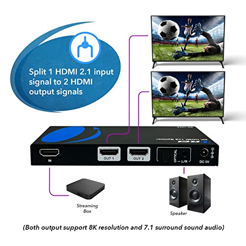 OREI 8K HDMI Splitter 1 X 2, Duplicate with Audio Extractor UltraHD Supports Upto 4K @ 120Hz IR EDID HDCP 2.3 - (BK-102A) (1x2 - Audio Out) - style: 8K@60Hz - 2 Outputs w/ Audio Extractor