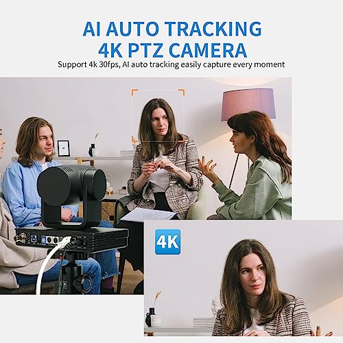 FEELWORLD UHD4K12X 4K PTZ Camera USB POE 12X Optical Pan Tilt Zoom, AI Auto Tracking Fcous SDI HDMI IP Remote Control for Live Streaming Church Video Conference Teaching