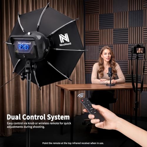 Niceveedi Softbox Lighting Kit, 2700-6500K LED Photography Lighting with 16.5” Quick-Release Softbox/Bowens Mount/Cooling System/Remote/Tripod, 90W Video Light for Video Recording/Streaming/Portraits