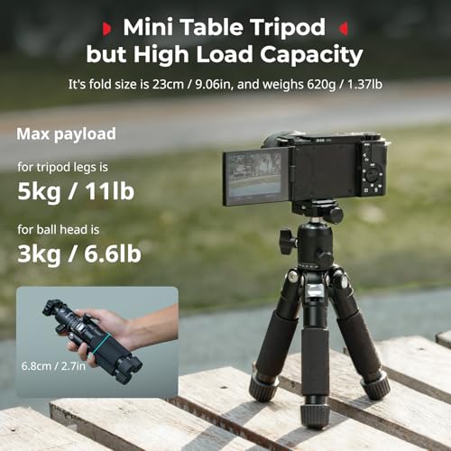 SmallRig VT-20Pro 21.2"/ 53.8cm Mini Tripod for Camera and Phone, Aluminum Alloy Small Desktop Tripod with 360° Ball Head, Table tripods Load Up to 11lb / 5kg - style: VT-20 Pro
