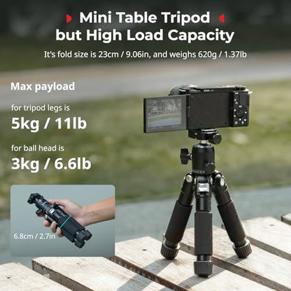 SmallRig VT-20Pro 21.2"/ 53.8cm Mini Tripod for Camera and Phone, Aluminum Alloy Small Desktop Tripod with 360° Ball Head, Table tripods Load Up to 11lb / 5kg - style: VT-20 Pro