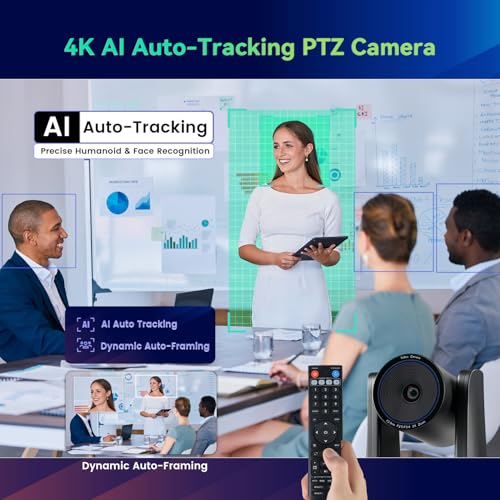 4K Conference Room Camera System AI Auto-Tracking 4K PTZ Camera 3X Optical Zoom 93° Wide Angle USB3.0 HDMI Output and Wireless Bluetooth Speakerphone with Mics for Conferencing Worship Church Medical - color: Jet