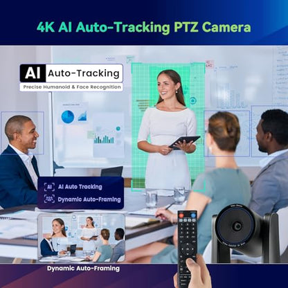 4K Conference Room Camera System AI Auto-Tracking 4K PTZ Camera 3X Optical Zoom 93° Wide Angle USB3.0 HDMI Output and Wireless Bluetooth Speakerphone with Mics for Conferencing Worship Church Medical - color: Jet