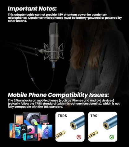 Tisino 3.5mm TRS Female to XLR Male Stereo Audio Adapter Cable - 1.6 FT, 1/8 inch Mini Jack Female to XLR Male Adapter Cable for Microphones, Live Streaming Equipment, Audio interfaces - size: 50 cm/1.64 FT, style: 35TRS F to XLR M