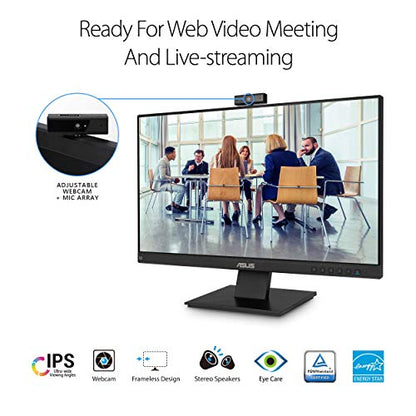 ASUS BE24EQK 24” Business Monitor with 1080P Full HD IPS, Eye Care, DisplayPort HDMI, Frameless, Built-in Adjustable 2MP Webcam, Mic Array, Stereo Speaker, Video Conference,Black - style: 24" Webcam