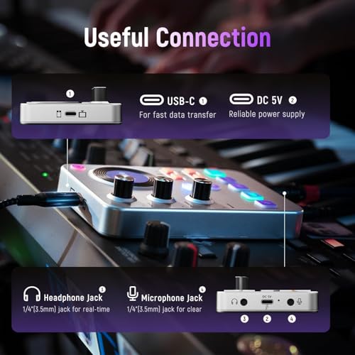 Synido Wireless Guitar Sound Card, 24bit/96kHz Low Latency Audio Interface | Built-in rechargeable battery & lightweight portable design, perfect for recording, live streaming and DJ performance