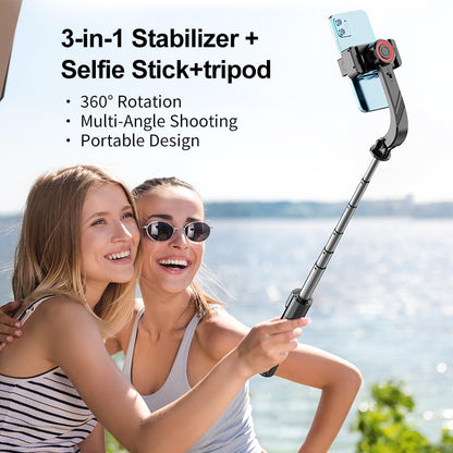 Phone Gimbal Stabilizer for Phone, Selfie Stick & Tripod with Remote Control | One-Touch Horizontal/Vertical Switch & 360 Rotation | Portable Design
